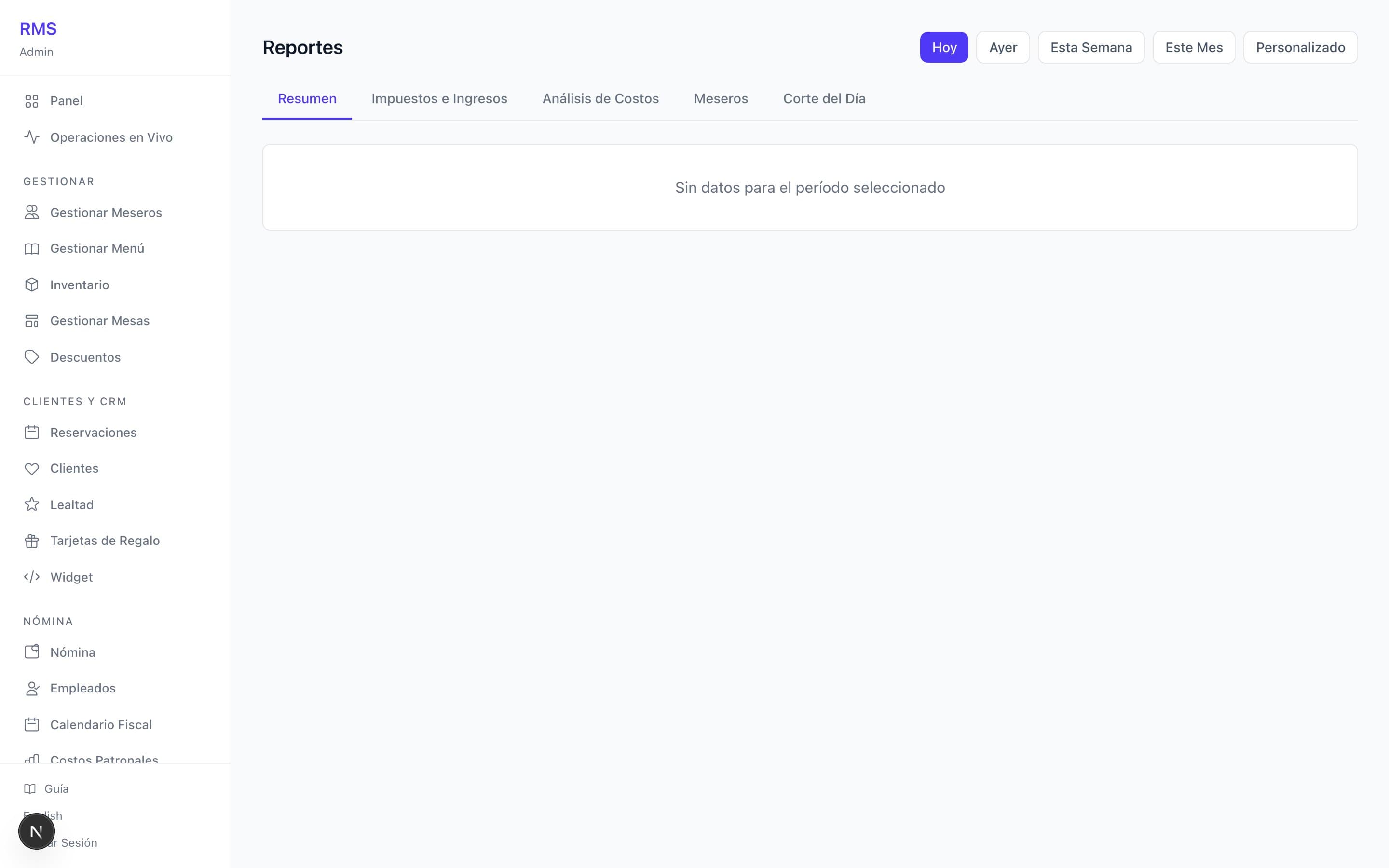 Reports page with revenue area chart and category breakdown